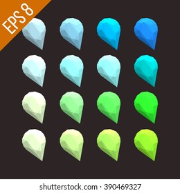 Set of colored gems isolated on brown background. Gems vector. Vector illustration. Isolated background.