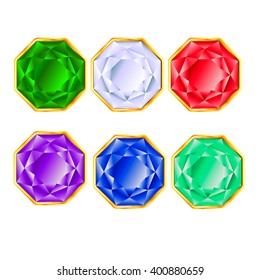Set of Colored Gems Isolated on White. Vector Illustration.
