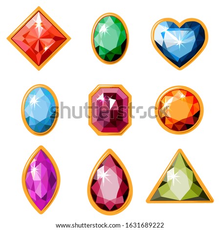 Set of colored gems isolated on white background, vector illustration
