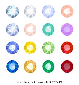 set of colored gemstones on a white background