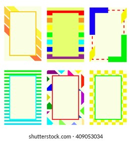 A set of colored geometric picture frames.
