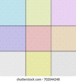 Set of colored geometric seamless patterns. Prints for wallpapers and fabrics. Vector illustration