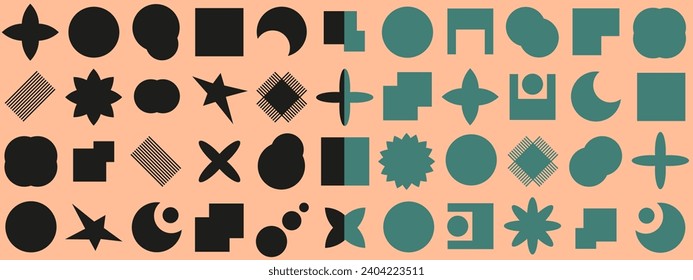 Set colored Geometry abstract shapes backgrounds. Geometric posters in trendy retro Brutalist style. Simple Vector illustration EPS 10 