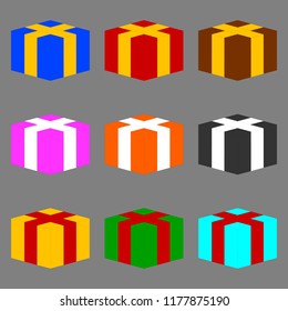 Set of Colored Gift Boxes isolated on gray background. Vector Illustration for Your Design.