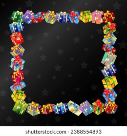 Set of colored gift boxes square frame. Festive design for christmas and holiday