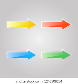 Set of colored glass arrows on a gray background. Vector illustration .
