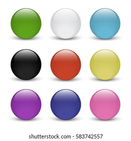 Set of colored glass buttons for icon with shadow