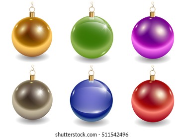 Set of colored glass Christmas tree balls. Vector graphics