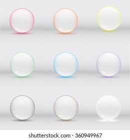 A set of colored glass spheres. Chewing gum. Lens