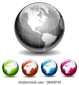 Set of colored globe icons. Vector Illustration