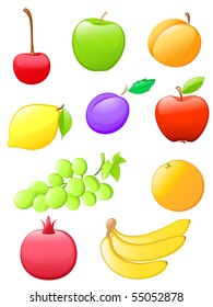 set of colored glossy fruit icons