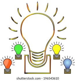Set of colored glowing lamp on a white background