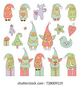 Set of colored gnome icons isolated on white background