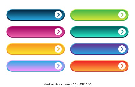 Set of colored gradient web buttons on white background. Web elements.