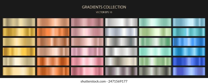 A set of colored gradients. Metallic gradient effects for the design of text and bulletin boards, infographics. Vector illustration.