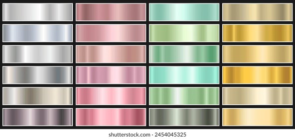 A set of colored gradients on a white background. Metallic gradient effects for the design of text and bulletin boards, infographics. Vector EPS 10.