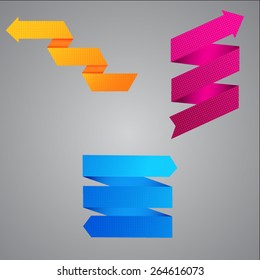 Set of colored grainy arrows on a gray background