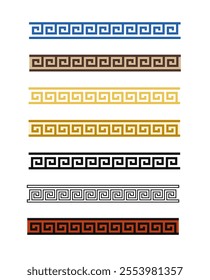 Set of colored Greek ornaments on a white background. Vector art illustration