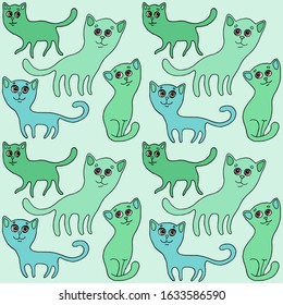 set of colored green cats 