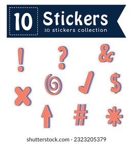 Set of colored groovy 3d sticker icons Vector illustration