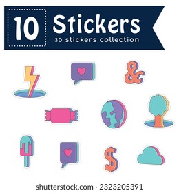 Set of colored groovy 3d sticker icons Vector illustration