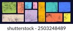 Set of colored grunge with various doodle rectangular shapes with rough edges, graphic element for kids designs, backgrounds, borders, frames. Vector design. Template colored childish doodle grunge.