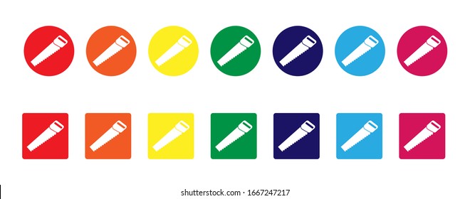 Set of colored hacksaw icons. Hand tools. Simple flat design
