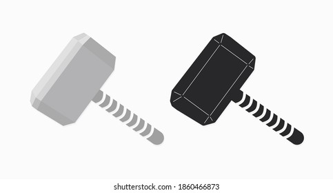 Set of colored hammers isolated on a light background. Hammers isolated on a white background. Ancient weapons, Arsenal. Vector illustration
