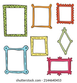 Set of colored hand drawn doodle frames, squares, vector borders design elements.