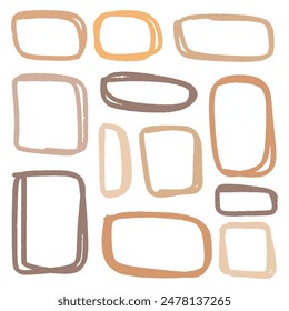 Set of colored hand drawn grunge design elements. Hand draw brush frames. Set of drawn brush draw frames. Vector illustration
