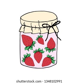 Set of colored hand drawn vector illustration. Set of pickle jars with vegetables. Set with tinned vegetables.