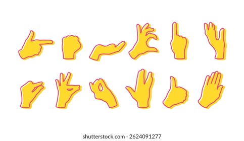 Set of colored hand gestures silhouettes. Hands outline. Vector illustration