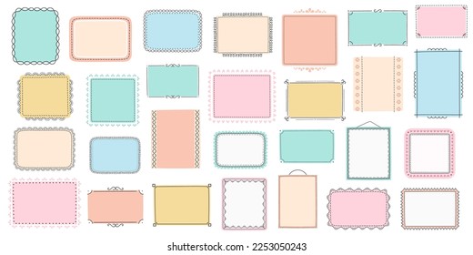 Set of colored handdrawn doodle frames, horizontal, vertical and square frames, vector eps10 illustration