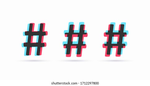 A set of colored hashtags isolated on a white background. The symbol of a hashtag in the flat style. Vector illustration