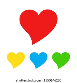 Set of colored Heart icons. Vector Heart icon. Heart shape in flat style. Symbols of Love isolated.
