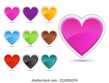 Set of colored hearts in a frame. Heart on white background. Valentine's day  sign. Love symbol. Vector design element.
