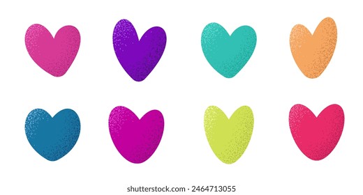 Set of colored hearts with grain texture. Vector illustration