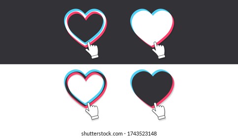 A set of colored hearts icons with mouse pointer, sign, symbol, logo. The concept of social networks. User interface. Web design. Vector illustration