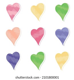 Set of colored hearts isolated on white background. Design elements for Valentine's Day.