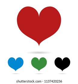Set of colored hearts with shadow. Design elements on an isolated light background. The concept of love, peace, good health. Valentine's day. Vector illustration.