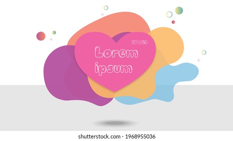 Set of colored hearts with shadow on white background.Set of isolated abstract aqua spot with gradient or dynamic color.Abstract liquid shape.Fluid design.Isolated gradient waves with geometric lines