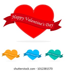 Set of colored hearts for Valentine's day. Vector illustration. Festive heart in flat design