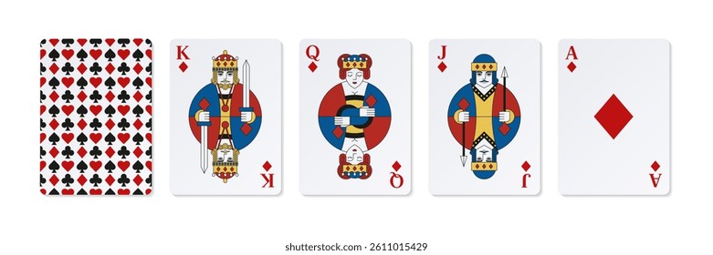 Set of colored high cards of Diamonds. Casino clipart.