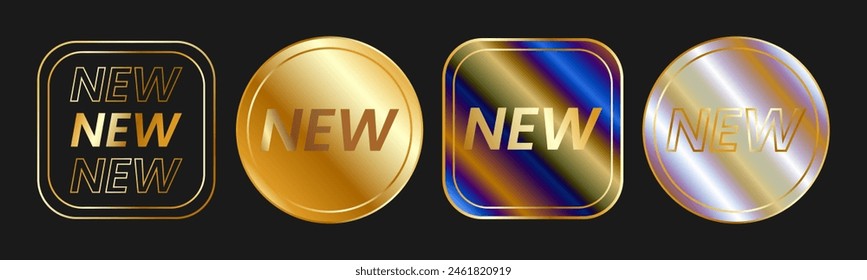 Set of Colored Holographic Gold, Silver, Sticker Templates, Labels with Holographic, Gold Effect. NEW Shiny rainbow emblems, medals, medallions of different shapes, round, square. EPS10 Vector 