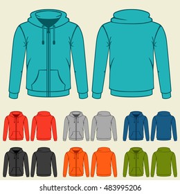 Set of colored hoodies templates for men.