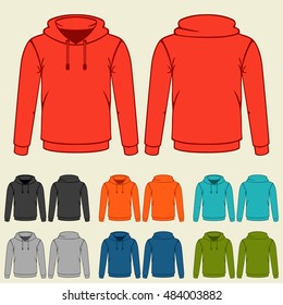 Set of colored hoodies templates for men.