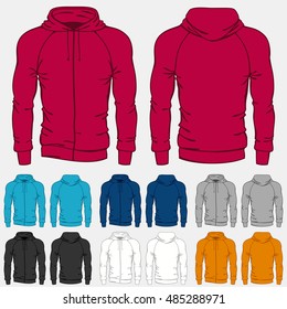 Set of colored hoodies templates for men.