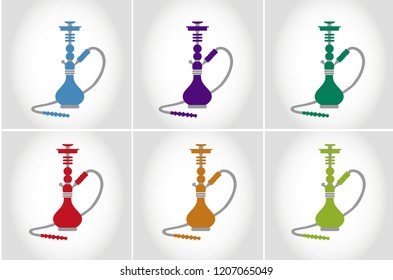 Set of colored Hookah, Nargile, Hubbly Bubbly, Shisha - Vector Icon Illustration Isolated
