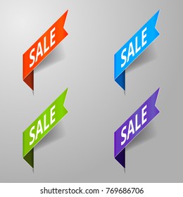 Set of colored horizontal banners for sale with a ribbon.