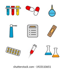 Conjunto de iconos de hospital de color. ilustración vectorial